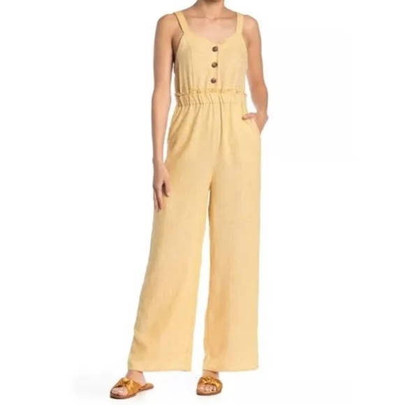 Romeo & Juliet Couture Button Front Linen Blend Jumpsuit - Picture 1 of 9